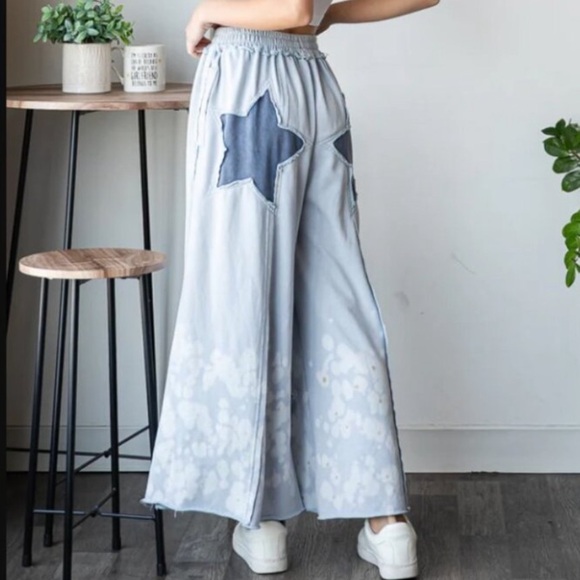 OLI & HALI Baby Blue Star Patchwork Wide Leg Ankle Pants - Picture 5 of 16
